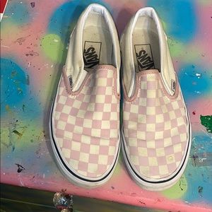 Pink and beige checkered slip ins